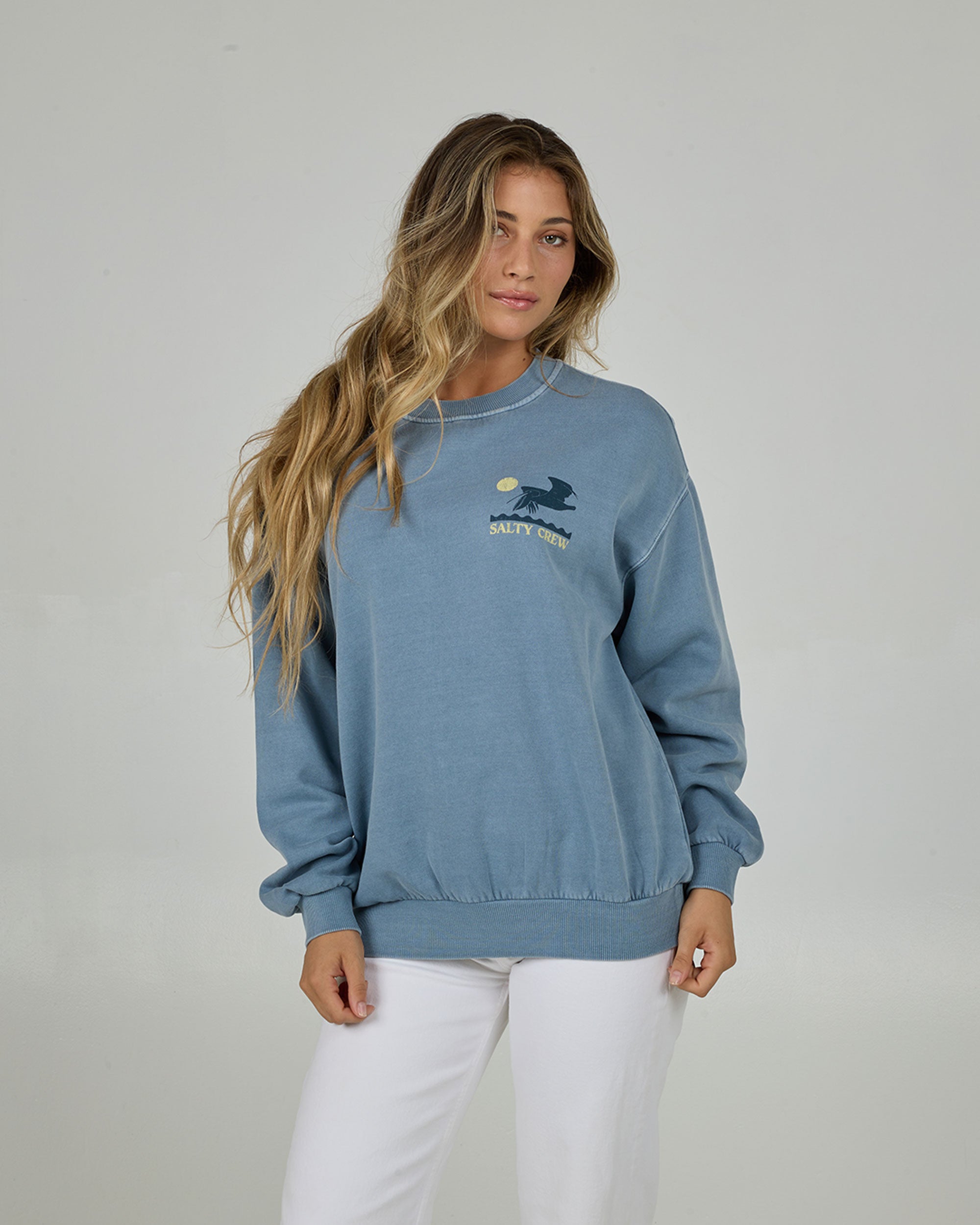 (取寄) ソルティ クルー レディース ランチ タイム ボーイフレンズ ティー Salty Crew women Lunch Time Boyfriend Tee Dusty Blue Women's Salty Crew Lunch Time Boyfriend Tee | 6pm