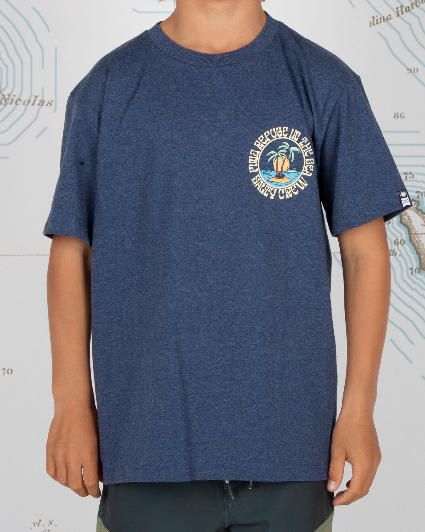 DOS PALMS BOYS S/S TEE - Navy Heather