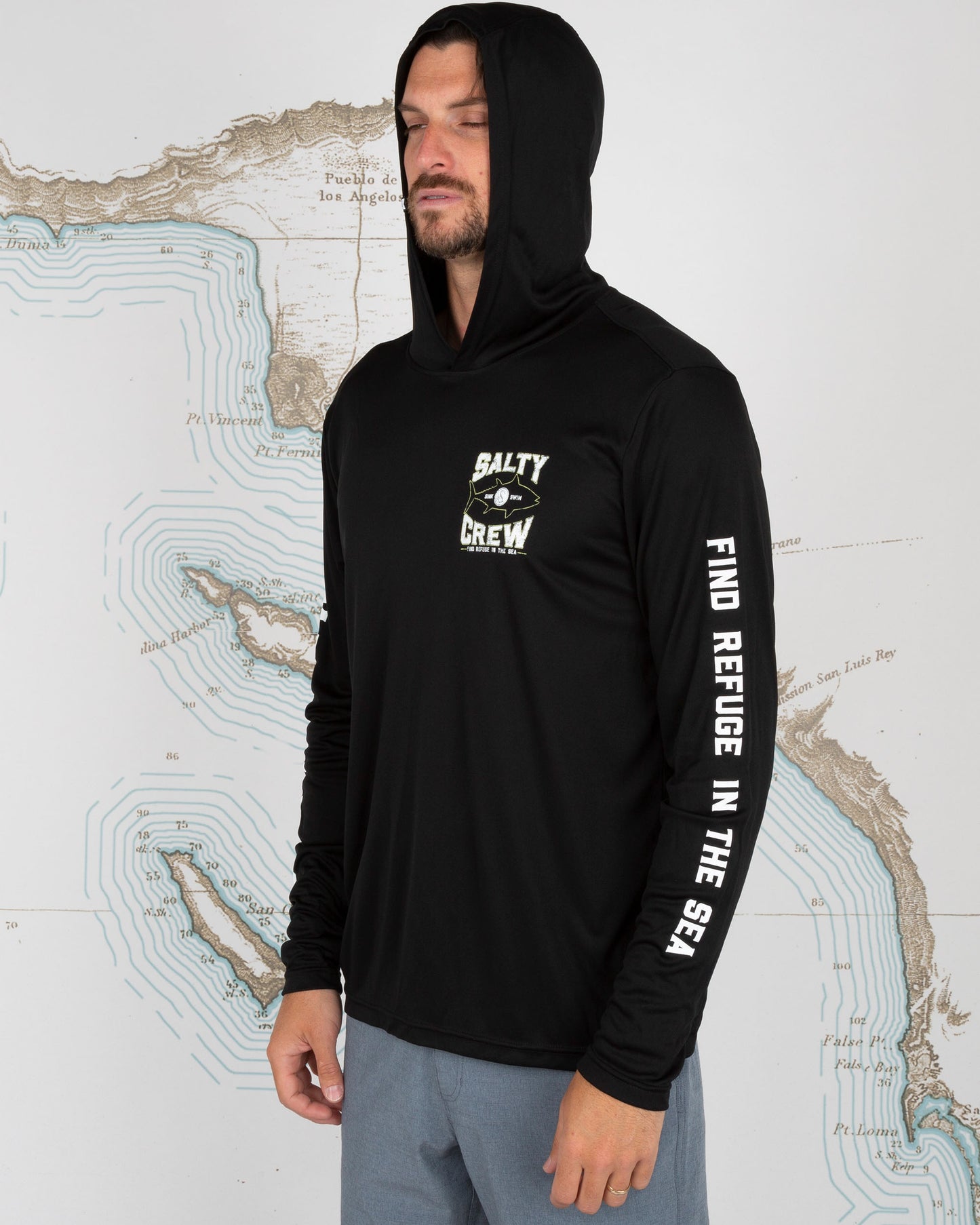 TIGHT LINES HOOD SUNSHIRT - Black - Salty Crew Australia