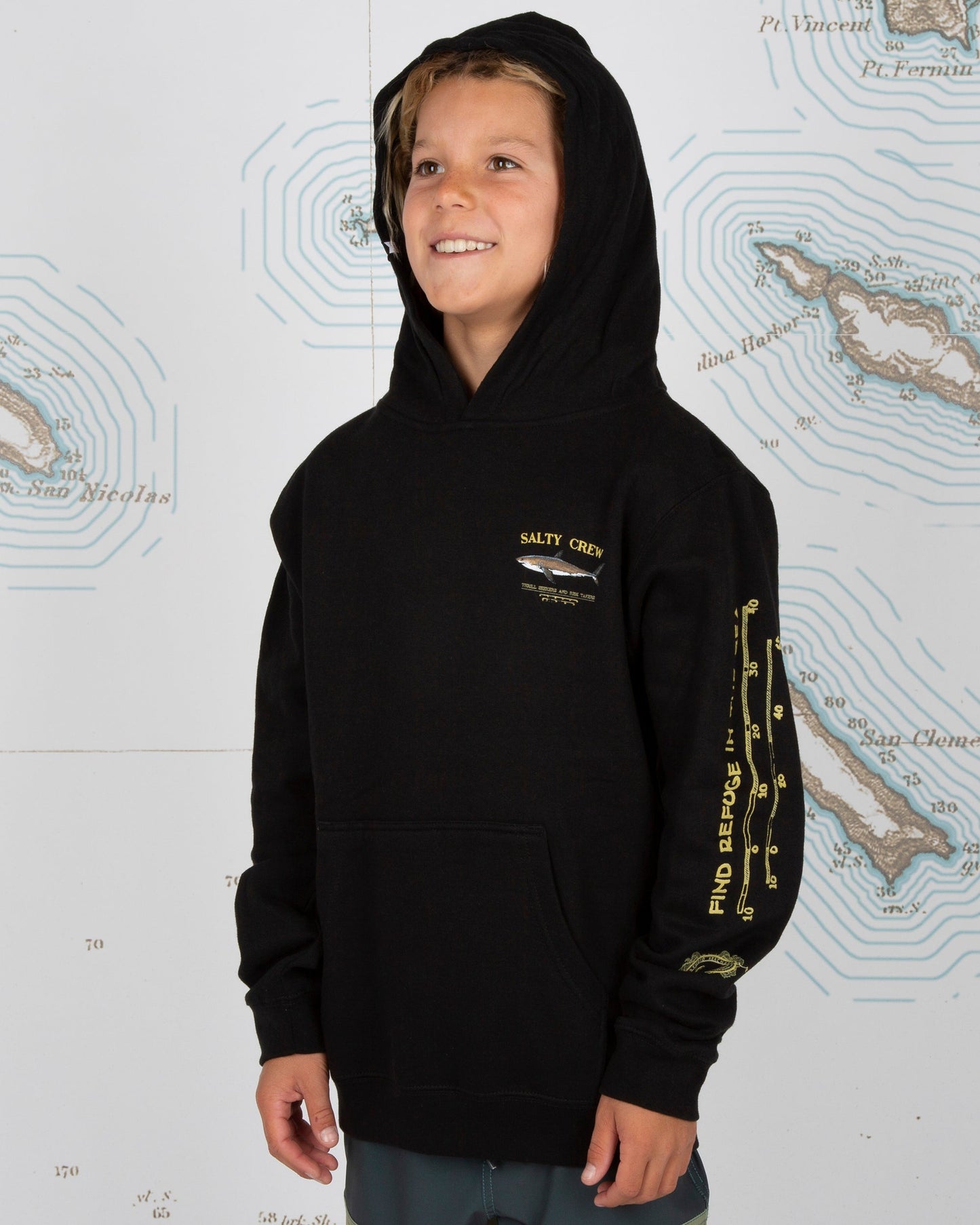 Bruce Boys Hood Fleece - Black - Salty Crew Australia
