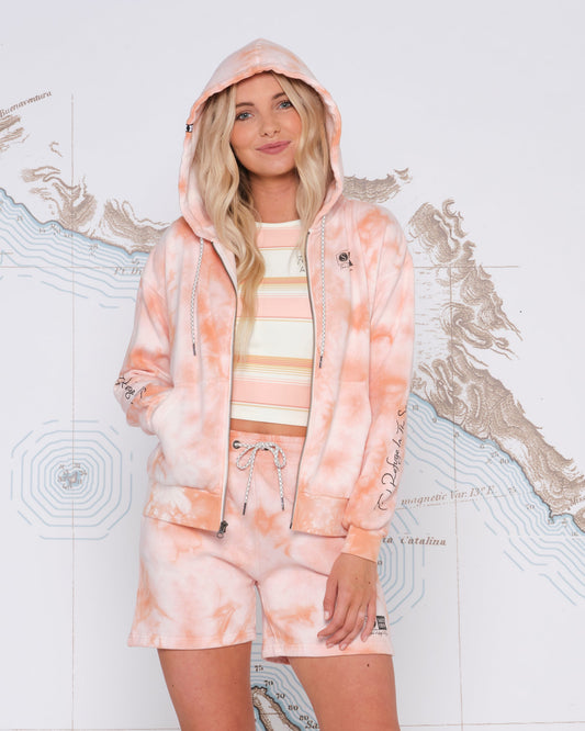 ALPHA ZIP HOODY - Peach Tie Dye