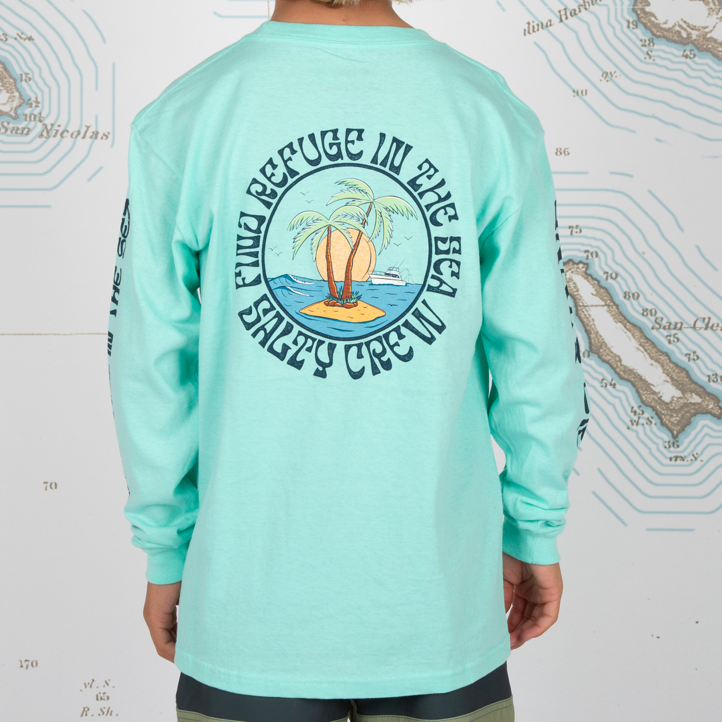 DOS PALMS BOYS L/S TEE - Sea Foam
