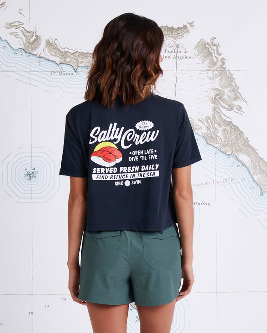 TORO CROP BOYFRIEND TEE - Faded Black - Salty Crew Australia