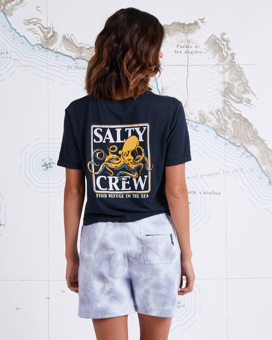 INK SLINGER CROP BOYFRIEND TEE - Faded Black - Salty Crew Australia
