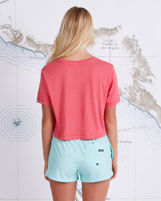 GO FISH CROP BOYFRIEND TEE - Coral - Salty Crew Australia