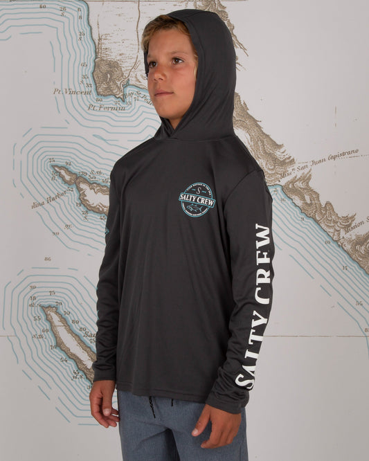 DEEP SEA BOYS TECH HOOD - CHARCOAL - Salty Crew Australia