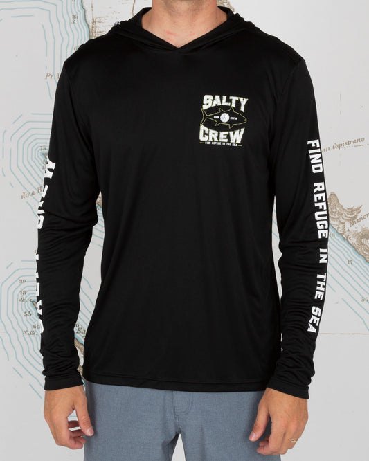 TIGHT LINES HOOD SUNSHIRT - Black - Salty Crew Australia
