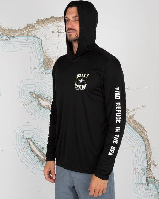 TIGHT LINES HOOD SUNSHIRT - Black - Salty Crew Australia
