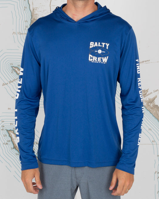 TIGHT LINES HOOD SUNSHIRT - Royal - Salty Crew Australia