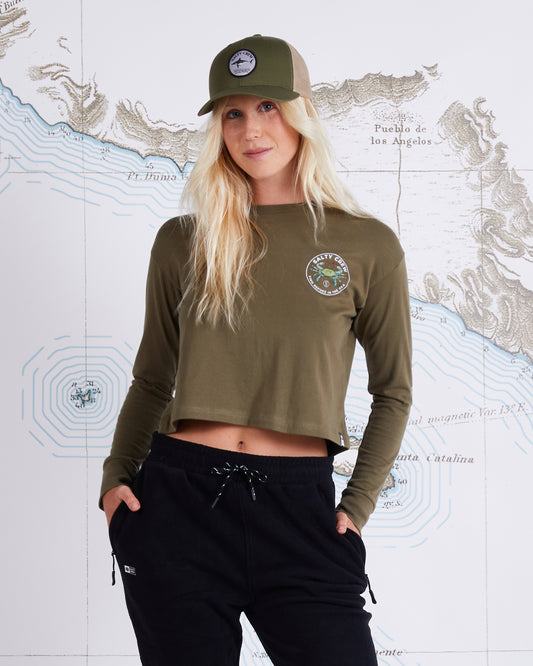 BLUE CRABBER LS CROP - Military - Salty Crew Australia