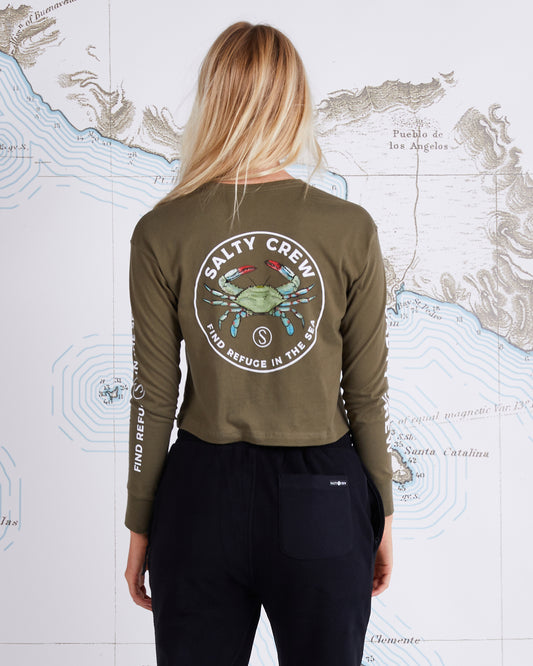 BLUE CRABBER LS CROP - Military - Salty Crew Australia