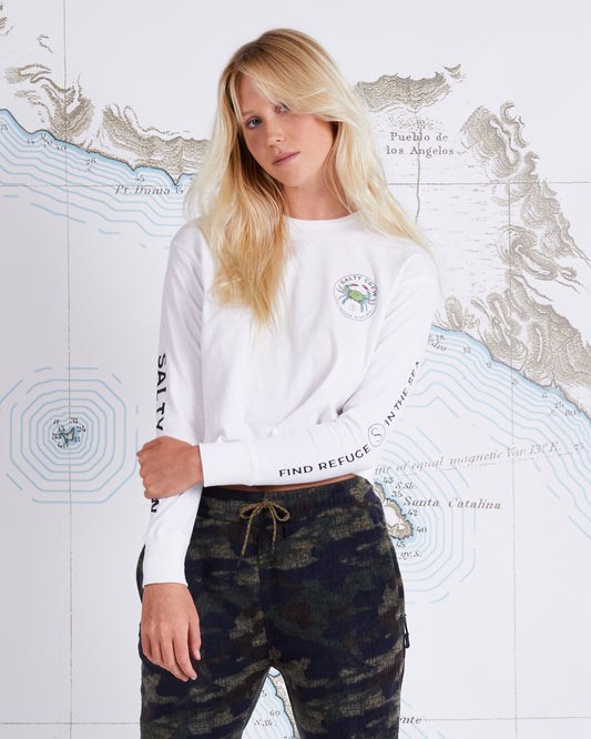 BLUE CRABBER LS CROP - White