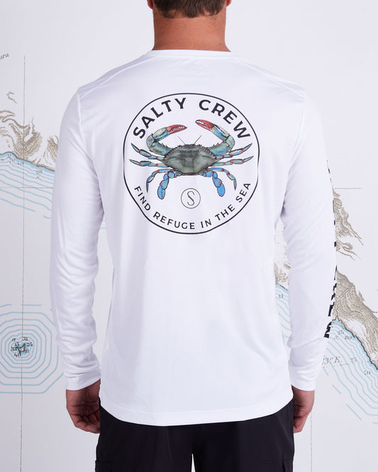 BLUE CRABBER L/S SUNSHIRT - White - Salty Crew Australia