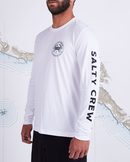 BLUE CRABBER L/S SUNSHIRT - White - Salty Crew Australia