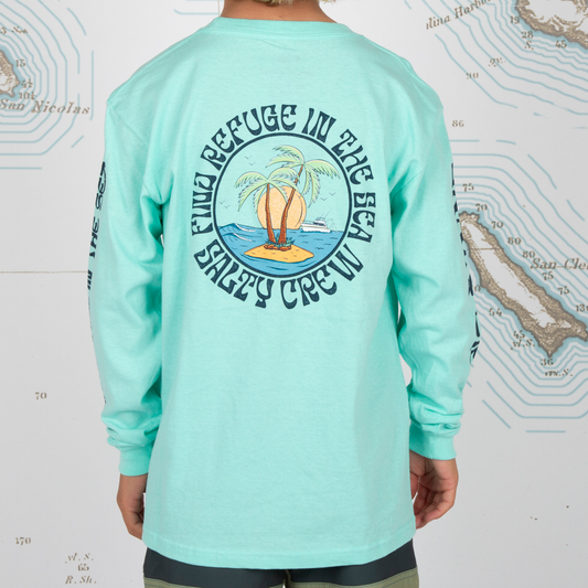 DOS PALMS BOYS L/S TEE - Sea Foam