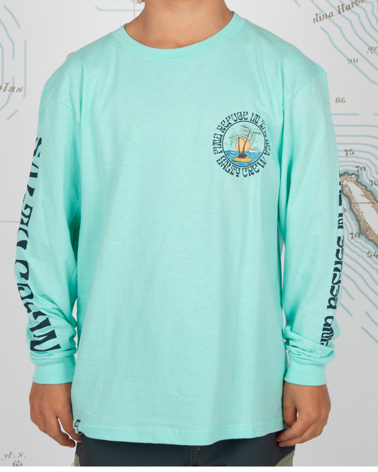 DOS PALMS BOYS L/S TEE - Sea Foam