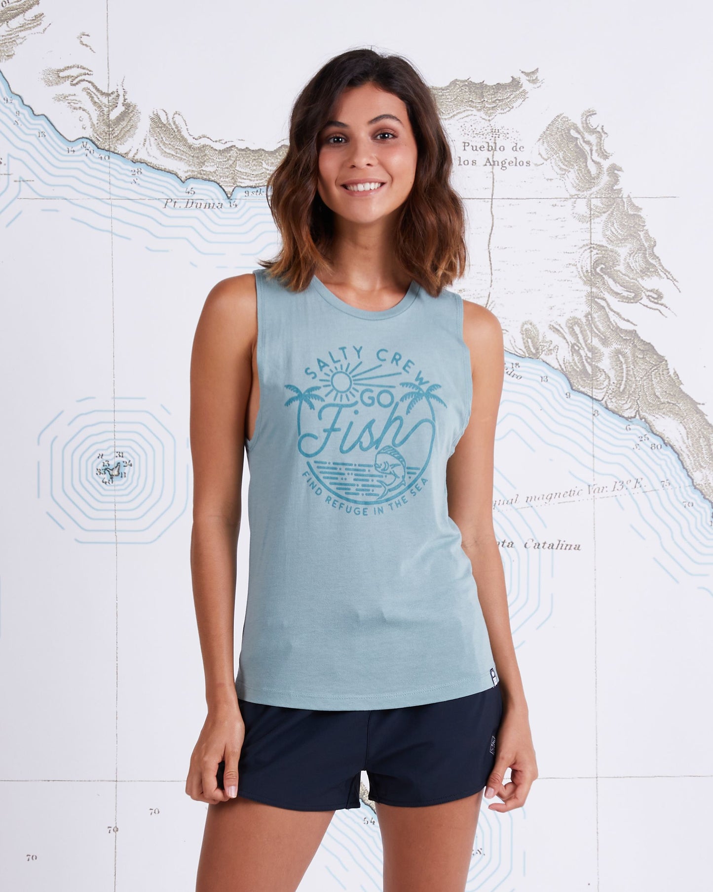 GO FISH MUSCLE TANK - Sage